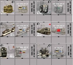 Финляндия. Петерспост. Утраченные трамвайные линии балтийских городов, серия из 6 марок с купонами