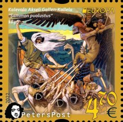 Финляндия. 2022 Европа. Мифы и легенды. Калевала. Картина финского художника Аксели Галлен-Каллела. Марка